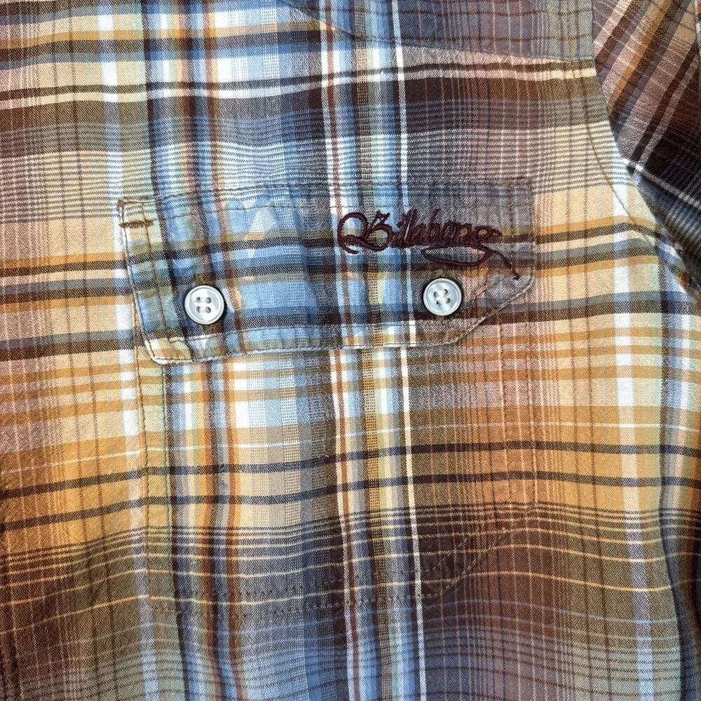 Billabong Punk Mens Slim Fit Button Up Shirt M Plaid Long Sleeve Y2K Retro Surf